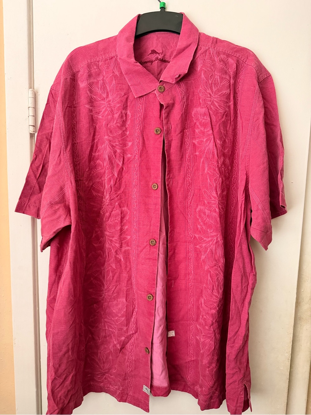 Mens Tommy Bahama Hawaiian short sleeve shirt Sz 2Xl silk pink floral